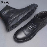 and Winter New High-top Men's Shoes Winter Fleece Boots Men's Casual Mid-top Leather Zipper Boots Tooling Men's