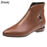 Women Ankle Boots 2022 Autumn Winter Zip PU Leather Thick Low Heel Belt Buckle Casual Shoes Plus velvet Bota Feminina Cano