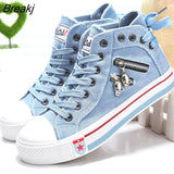 Women Fashion Sneakers Denim Canvas Shoes Spring/Autumn Casual Shoes Trainers Walking Skateboard Lace-up Shoes