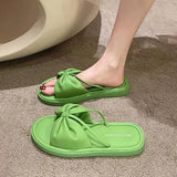 Women Slippers Summer Shallow Med Slides Platform Fashion Butterfly-Knot Shale Female Beach Soft Luxury Sabot