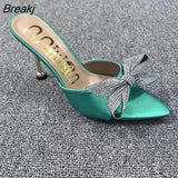 Butterfly-knot Women Slippers Pointed Toe Rhinestones Design Slip on Summer Mules Slides Woman Shoes High Heels