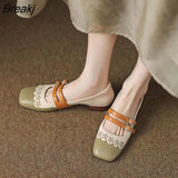 Autumn New Ladies Square Head French Retro Elegant Low Heel Mary Jane Shoes Leather Thick Heel One Word Strap Shoes