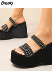 High Heeled 2023 New Fashion Women Sandals European Style Street Printed Sandals Slipper Vintage Comfy Walking