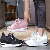 Women Sock Shoes Platform Sneakers Breathable Mesh Height-increasing Lace up Chunky Shoes Female Casual Flats Walking