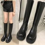Woman Platform Waterproof Winter PU Leather Non-slip Knee High Brand Casual Women Chunky Long Black Boots