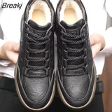 Men's PU Leather Casual Shoes Autumn Winter Lace-up Platform Sneakers Male Travel Shoes Hiking Shoes British Style Mens