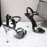 Women Shoes 2023 Summer New Candy Color Open Toe Sandals 11CM Shining Diamond Stiletto Shoes Female Sexy Transparent High