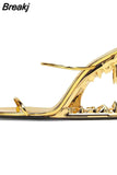 Metal Special-shaped High-heeled Women Sandals 2023 New Runway Woman Shoes Summer Double Thin Strap Open Toe