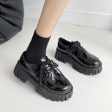 Patent Leather Platform Oxford Shoes for Women 2023 Spring Casual Lace Up Flats Woman Black Chunky Shoes Zapatillas