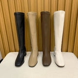 Women Black High Heel Long Boots Fashion Autumn Winter Warm Knee High Boots Soft Leather Thigh High Boots Shoes Zipper Size