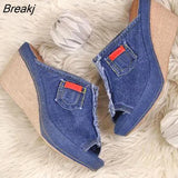 Summer Women Sandals Women Summer Fashion Leisure Fish Mouth Sandals Thick Bottom Slippers Wedges Shoes Cowboy