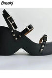 High Heels Women Sandals Summer Hot Fashion Ankle Buckle Single Shoes Korean Style Simply Retro Muffin Bottom