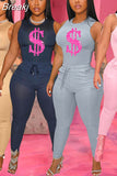 Sexy Women Skinny Two Piece Sets Summer Bodycon Tracksuits Sleeveless PrintingTop + Leggings Pants 2pcs Outfits