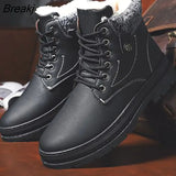 Men's Casual Boots Trend Leather Ankle Boot for Men High-top Cotton Shoes Outdoor Warm Plush Snow Booties Lined Male