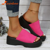 Heeled Women's Slippers 2023 European Style Comfy Walking Beach Sandal Summer Outside Simply Lady Slippers Plus Size