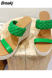 Heeled Women's Sandals 2023 New Fashion Brand Woven All-match Niche Slipper Sandals European Style Casual Comfort