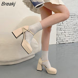 Fashion 2023 Women Pumps Retro Mary Janes Chunky Pumps Women Shoes High Heels Sandals Luxury Brand Pu Leather Party