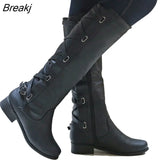 Women Knee Boots Thick Heels Zipper Lace Up Women's Buckle Shoes Woman Fashion Boot Punk Female Platform Boots Autumn Winter