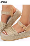 Rivet Straw Sandals Women Summer Casual Non-slip Peep Toe Platform Shoes Ladies Casual Buckle High Shoes for Women