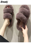 Shoes for Women 2023 Sandals Summer Heels Velvet New Fashion Outside Girls Fur Low Flock Rome Short Plush Slipper