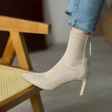 Female 2023 Fashion Ankle Women's Boots Elegant Modern Boots Women Sewing Zipper Pointed Toe Thin Heel Flock Shoes