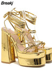 Chunky High Heels Women Sandals 2023 Hot Fashion European Style Sexy Rhinestone Sandals Strappy Women Shoes Party