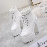 Super High-Heel Short Boots Lace-Up Womens Shoe Model Catwalk Thick With Women Boots Sexy Elegant Ankle Boots Single