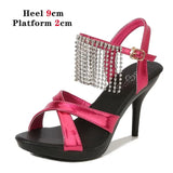 Summer New Women Shoes Diamonds Sexy Sandals Female Party Shoes Point Toe Runway High Heels Platform Thin Heels