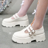 Japanese Style Platform Shoes for Women Fashion Double Buckle Pu Leather Loafers Woman Thick Bottom Gothic Shoes