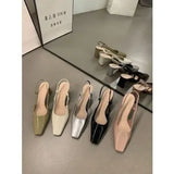 Thick-Heeled Sandals 2024 Spring And Summer Korean Version Of The New Medium-Heeled Lacquered Leather High-Heeled Shoes Tripped With Bright Leather
