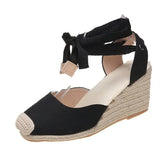 Women's Espadrille Ankle Strap Wedges Sandals Ladies Slippers 2023 Summer Woman Flax Hemp Canvas Casual Pumps Shoes