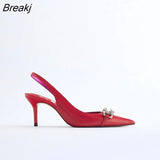 Summer New Ladies Dress Shoes Pointed Toe Red Ladies Slingback Stiletto Heels Fashion High Heels Sexy Ladies