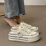 Summer New Thick Soles Increase Slippers Trend All Lazy People A Slip-on Half Drag Fashion Casual Canvas Shoes