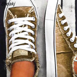 Women Canvas Shoes 2023 Summer Plus Size Denim Canvas Shoes Women Lace Up Casual Shoes Woman Flat Loafers