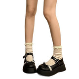 Breakj Round Head Thick-Soled Leather Shoes Women 2025 New Spring Bows Shallow Single