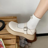 Lolita Shoes Women Japanese Cute Vintage Mary Janes Shoes Platform Chunky High Heel College Student Cosplay beige