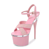 Tube Dancing Shoes Women 2023 Summer High Heel Peep Toe Sandals Heel 15-18cm Thick Bottom Model Shoes Black Big Size