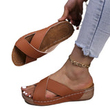 Breakj Slipper Women's Large Size Round Head Casual Pedal Solid Color Cross Wedge