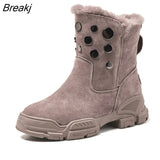 Genuine Leather Winter Shoes Women Cow Suede Boots 2022 Winter Women Snow Boots Brand Ladies Ankle Botas Warm Black