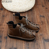 National Style Ankle Boots Mori Literary Handmade Comfort Soft-Sole Flat Womens Boots Casual Women Boots Wild Women