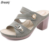 Low Heels Sandals for Women Summer Retro Chunky Heel Orthopedics Slippers Fashion Large Size Lady Light Casual Mules