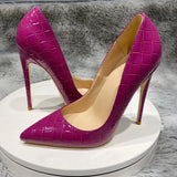 Purple Croc-Effect Women Sexy Pattern Extremely High Heels Slip On Pointed Toe Stiletto Pumps Ladies Chic Party