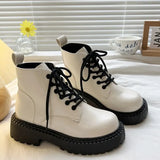 Platform Combat Boots for Women Autumn Winter PU Leather Ankle Booties Women Punk Thick Bottom Non Slip Motorcycle