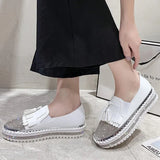 43 Luxury Crystals Round Toe Flats Women Pink white Bordered Fringe Platform Casual Female Rhinestone Women Shoes