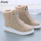 Winter Boots Women Ankle Boots Warm PU Plush Winter Woman Shoes Sneakers Flats Lace Up Ladies Shoes Women Short Snow