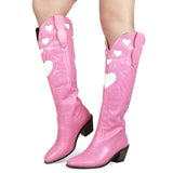 Design Female Western Boots Pointed Toe Slip-On Heart-Shaped 2023 Fashion Cowgirl Comfy Women Knee High