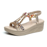 Sandals Women's Summer 2024 New Comfortable Thick-Soled High-Heeled Shoes Bohemian Crystal Diamond
