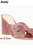New 2023 Summer Woman Mules Shoes Sandals Super High Heel With Butterfly-knot Sweet Lady Office Shoes Plus Size