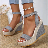for Women Ankle Buckle Wedges Sandals for Women Summer Denim Sandal Comfortable Thick Sole Mujer Plus Size