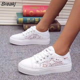 Women Shoes 2023 Fashion Summer Casual White Shoes Cutouts Lace Canvas Hollow Breathable Platform Flat Shoes Woman